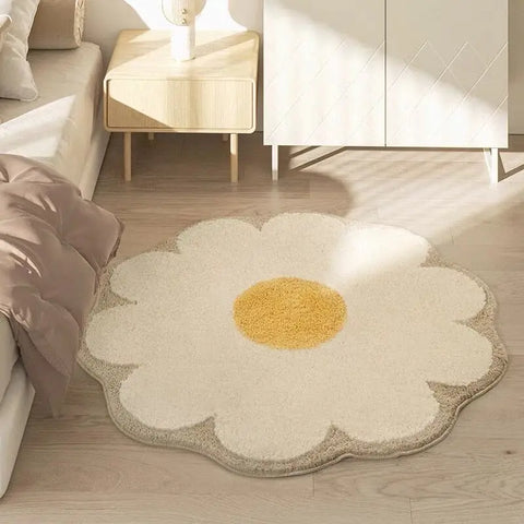 Navak Carpet Egg Flower Smile Non-Slip Flower Floor Rug Round Shape Entrance Doormat Carpet Absorbent Bathmat For Bed Room Bedside Mats Rug