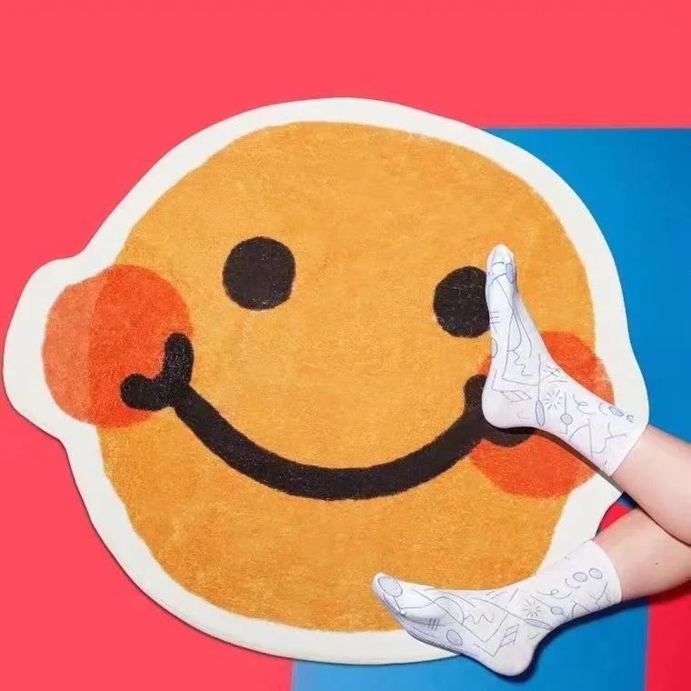 Navak Carpet Egg Flower Smile Non-Slip Flower Floor Rug Round Shape Entrance Doormat Carpet Absorbent Bathmat For Bed Room Bedside Mats Rug