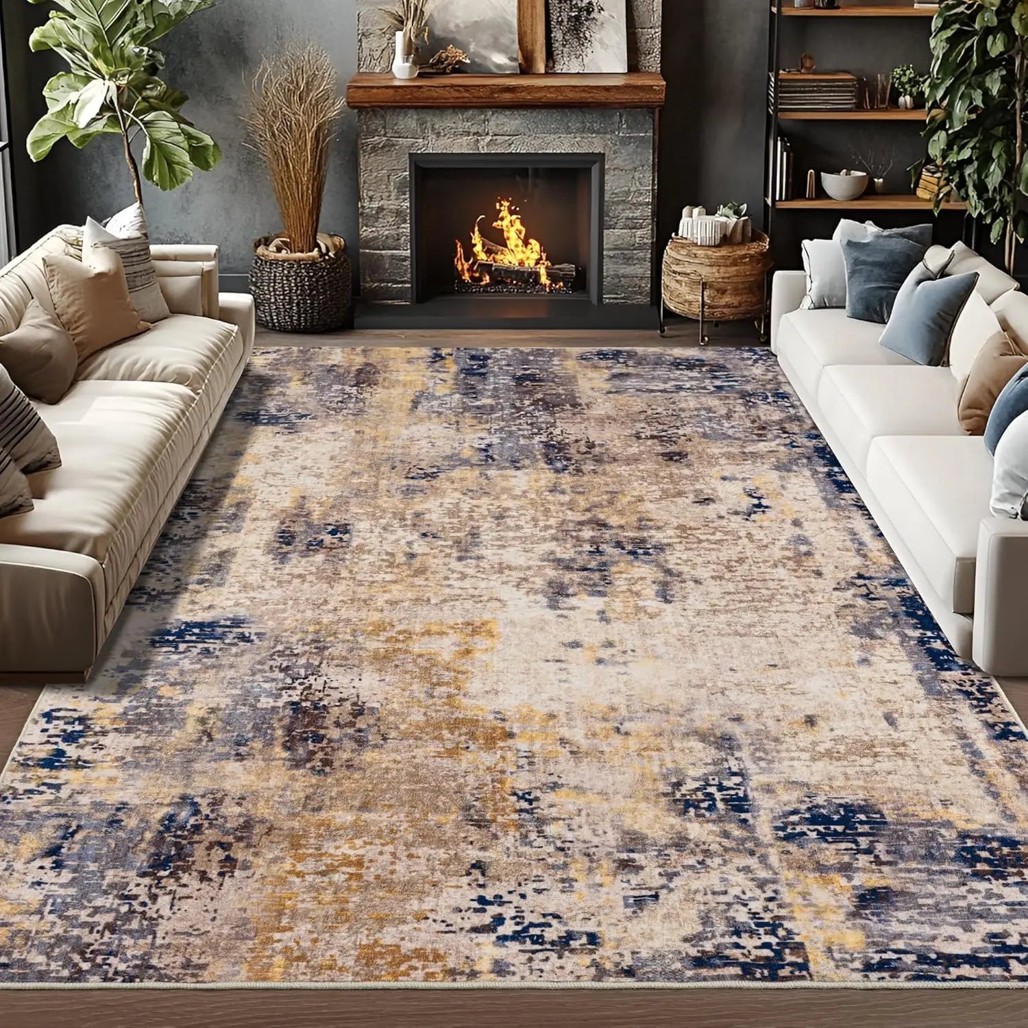 Navak Carpet Living Room Area Rugs Soft Large Modern Abstract Area Rug,  Boho Vintage Machine Washable Non Slip Carpet , Low Pile Rugs