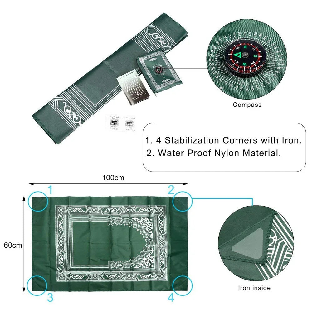 Navak Carpet Portable Muslim Travel Prayer Mat Prayer Rug with Compass and Booklet Musallah Pads Carpet Outdoor Ramadan Islamic Gift