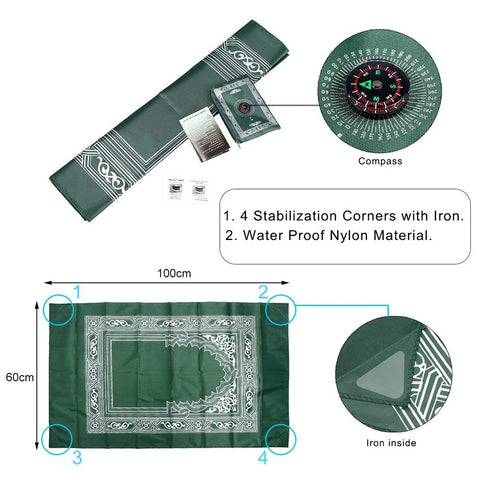Navak Carpet Portable Muslim Travel Prayer Mat Prayer Rug with Compass and Booklet Musallah Pads Carpet Outdoor Ramadan Islamic Gift