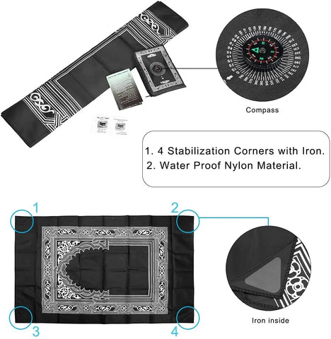 Navak Carpet Portable Muslim Travel Prayer Mat Prayer Rug with Compass and Booklet Musallah Pads Carpet Outdoor Ramadan Islamic Gift
