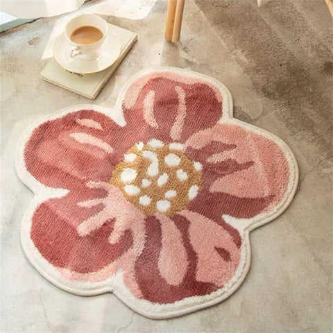 Navak Carpet Egg Flower Smile Non-Slip Flower Floor Rug Round Shape Entrance Doormat Carpet Absorbent Bathmat For Bed Room Bedside Mats Rug