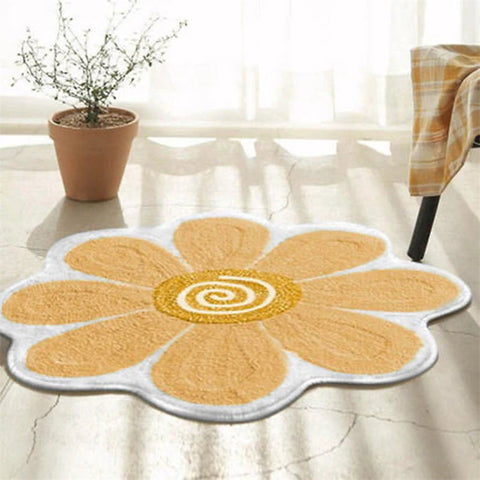 Navak Carpet Egg Flower Smile Non-Slip Flower Floor Rug Round Shape Entrance Doormat Carpet Absorbent Bathmat For Bed Room Bedside Mats Rug