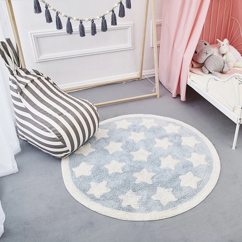 Navak Carpet Star Rug Tapete Infantil Round Nordic Cotton Floor Mat Kilim Soft Blue Rugs for Baby Children Kids Bedroom Living Room Decor