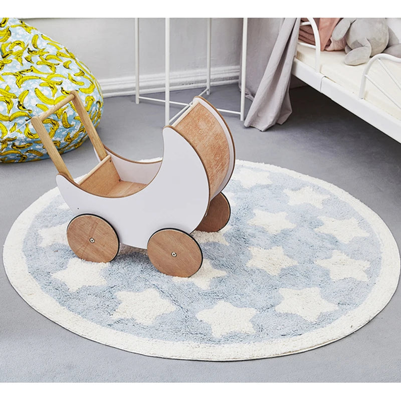 Navak Carpet Star Rug Tapete Infantil Round Nordic Cotton Floor Mat Kilim Soft Blue Rugs for Baby Children Kids Bedroom Living Room Decor