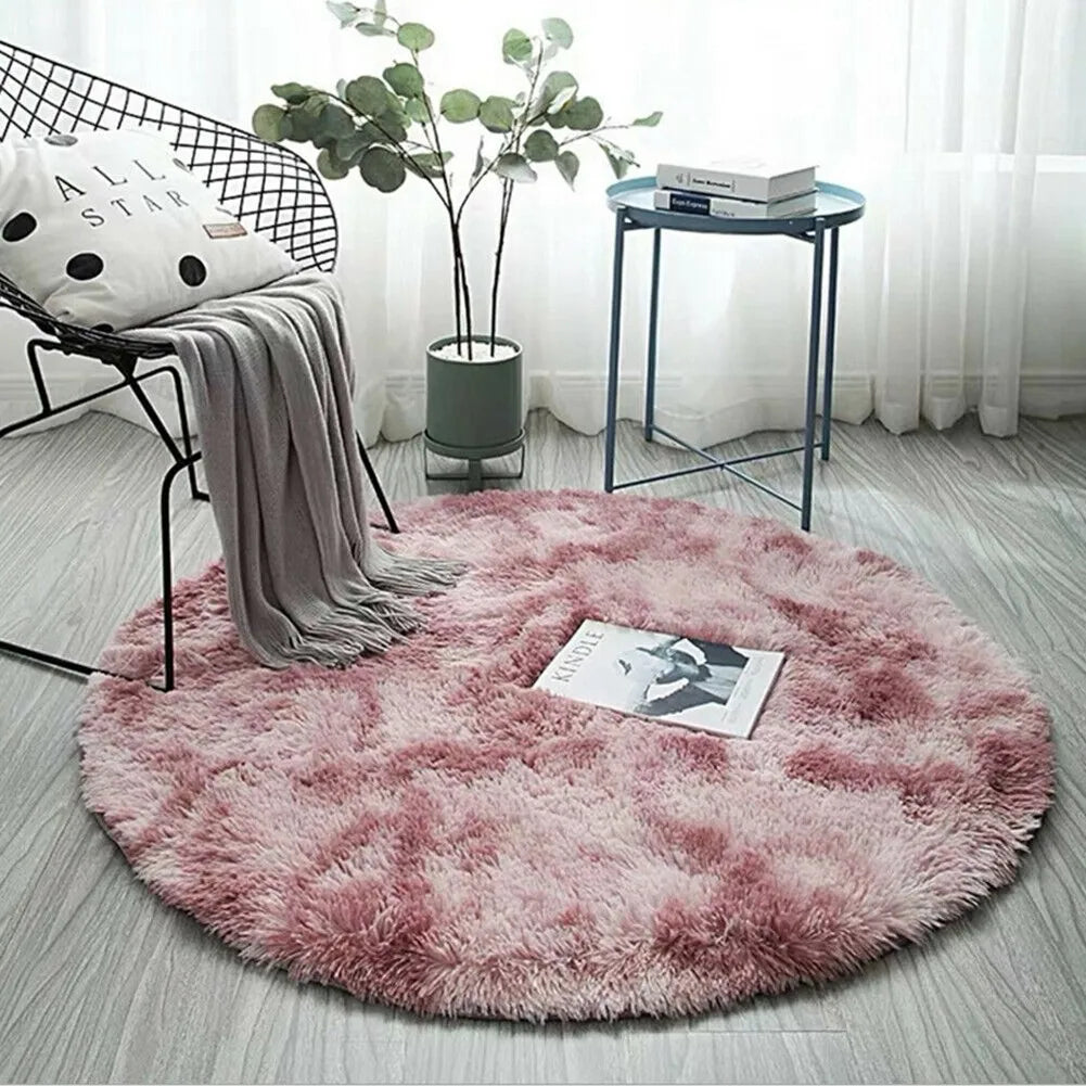 Navak Carpet 40/60/80cm Small Round Shaggy Rug Soft Anti-Skid Mat Living Room Bedroom Carpet Home Decor Winter Colorful Tie Dye Print Rugs