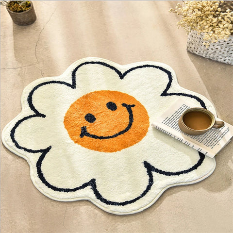 Navak Carpet Egg Flower Smile Non-Slip Flower Floor Rug Round Shape Entrance Doormat Carpet Absorbent Bathmat For Bed Room Bedside Mats Rug