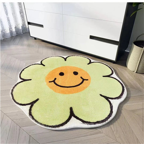 Navak Carpet Egg Flower Smile Non-Slip Flower Floor Rug Round Shape Entrance Doormat Carpet Absorbent Bathmat For Bed Room Bedside Mats Rug