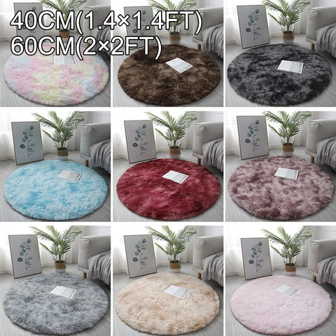 Navak Carpet 40/60/80cm Small Round Shaggy Rug Soft Anti-Skid Mat Living Room Bedroom Carpet Home Decor Winter Colorful Tie Dye Print Rugs