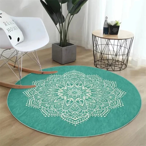 Navak Carpet Green Mandala Print Carpet Rug for Living Room Bedroom Bedside Non-slip Soft Rugs Coffee Table Carpets Lounge Foot Mat Washable