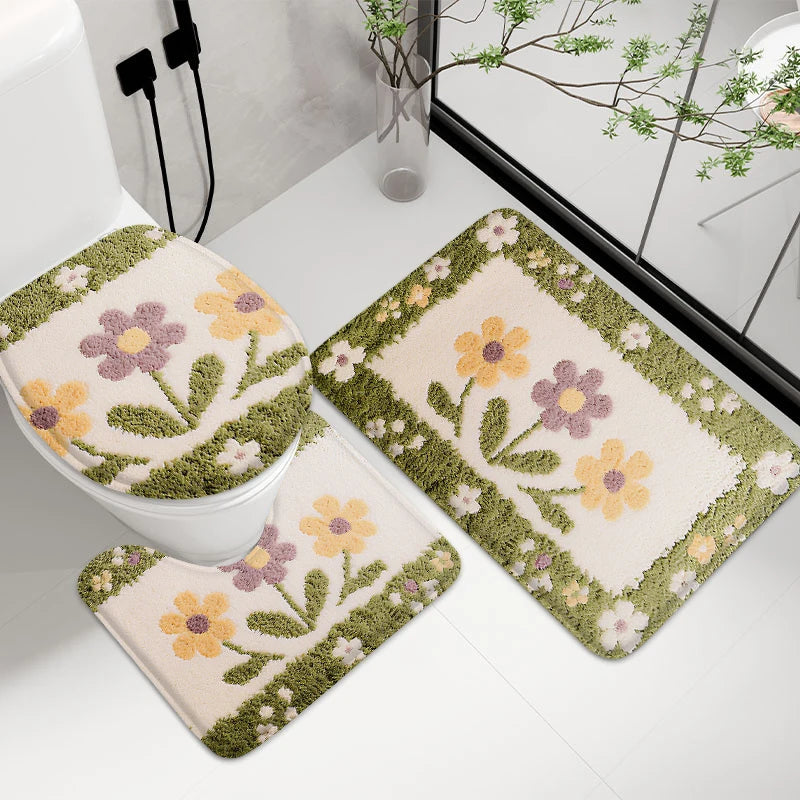 Navak Carpet 3pcs Cactus Printed Bathroom Mat 7MM Soft Floor Mat, Living Room Carpet, Balcony Non Slip Mat Machine Washable