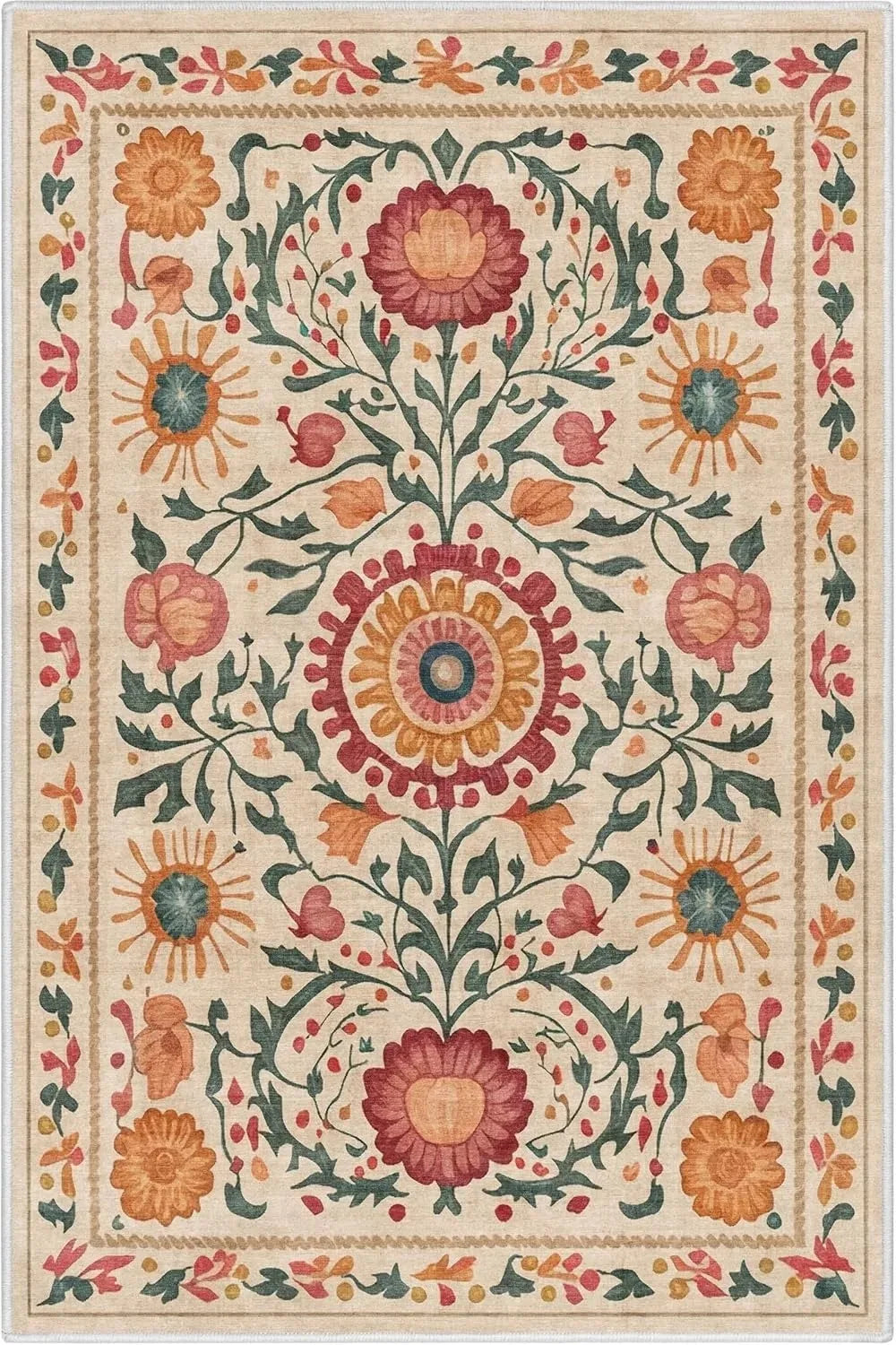 Navak Carpet Retro Floral Print Carpets for Living Room Coffee Table Sofa Decor Bedroom Area Rugs Non-slip Washable Home Cloakroom Floor Mat
