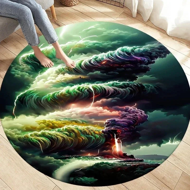 Navak Carpet Crystal Velvet Natural Disaster Round Rug, Fantasy Tornado Cloud Print Non-Slip Floor Mat for Living Room, Bedroom, Sofa Decor