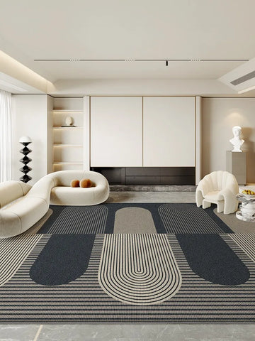 Navak Carpet Dark Blue Cream Striped Carpet Modern Geometric Decorative Rugs Easy Clean Art Lines Living Room Carpets Comfortable Bedroom Rug