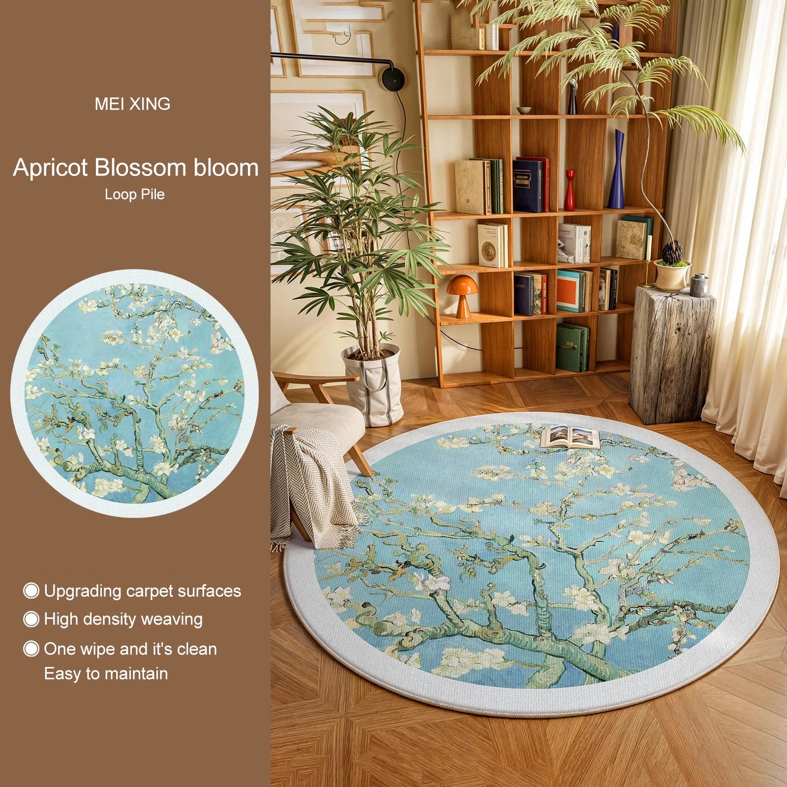 Navak Carpet Round Rug Living Room Carpet Soft Bedroom Bedside Floor Mat Plants Flowers French Retro Anti-slip Carpets Home Ddecoration Tapis