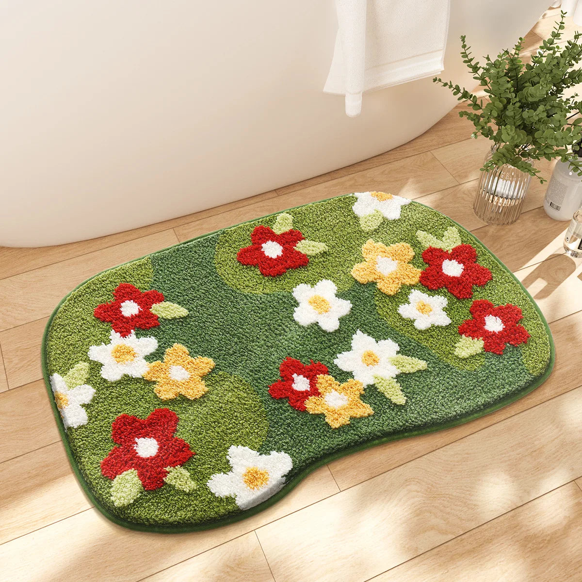 Navak Carpet Exclusive Picks Imitation Cashmere Bathroom Rug Water-Absorbing Door Flower Home Carpet Toilet Door Bathroom Anti-Slip Mat Home Decor