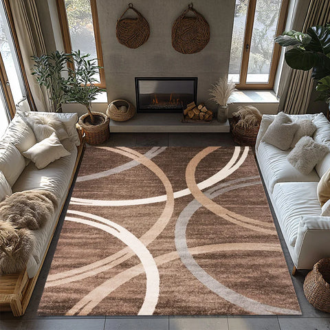 Navak Carpet rown Circle Pattern Area Rug, Modern Bohemian Non-Slip Carpet,Soft Low Pile Rug for Living Room,Natural Jute Decor for Cozy Home