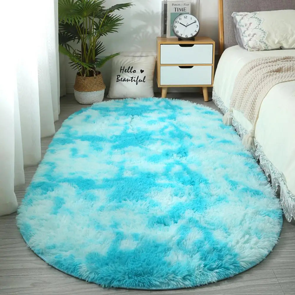 Navak Carpet Exclusive Picks Nordic ins thickened long hair tie-dyed silk hair carpet Modern simple oval bedroom bed rug, living room sofa rug