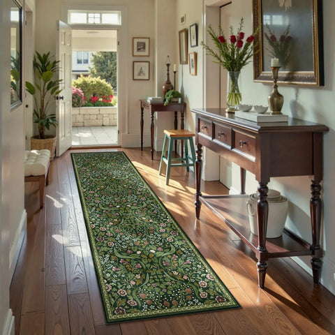 Navak Carpet Floral Hallway Runner Rug Soft Flower Botanical Long Carpet Bedroom Non-Slip Floor Mat Machine Washable Kitchen Home Decoration