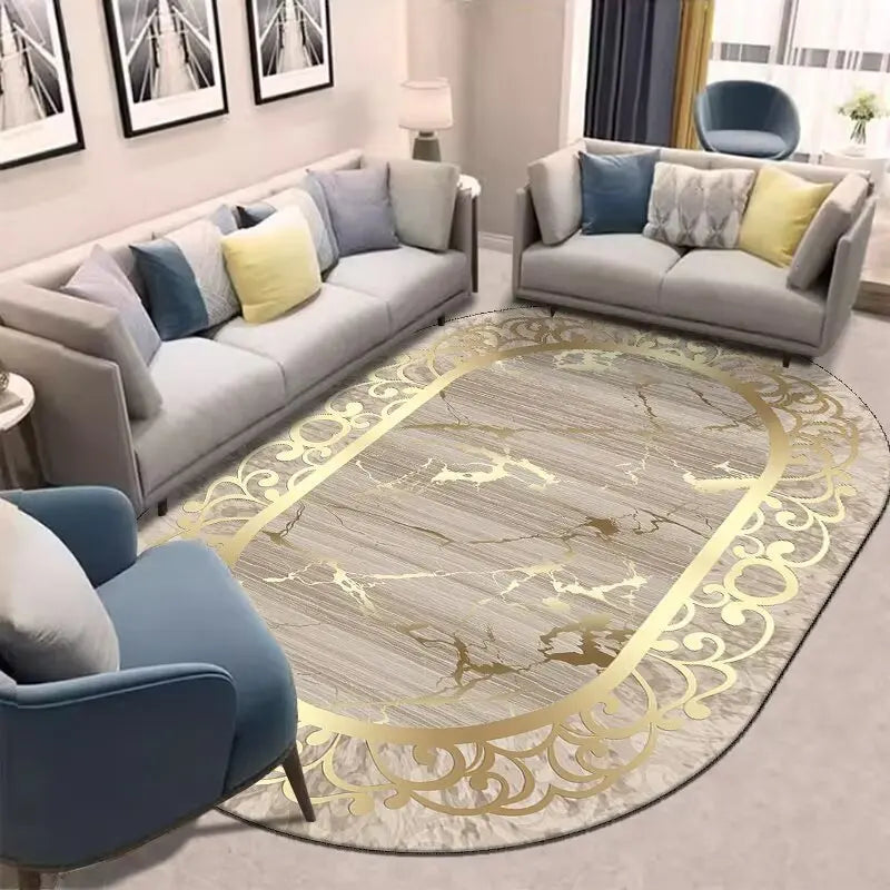Navak Carpet Golden Oval Carpet for Living Room Persian Luxury Decoration Bedroom Easy Clean Plush Rug Lounge Cloakroom Antiskid Soft Mats