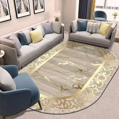 Navak Carpet Golden Oval Carpet for Living Room Persian Luxury Decoration Bedroom Easy Clean Plush Rug Lounge Cloakroom Antiskid Soft Mats