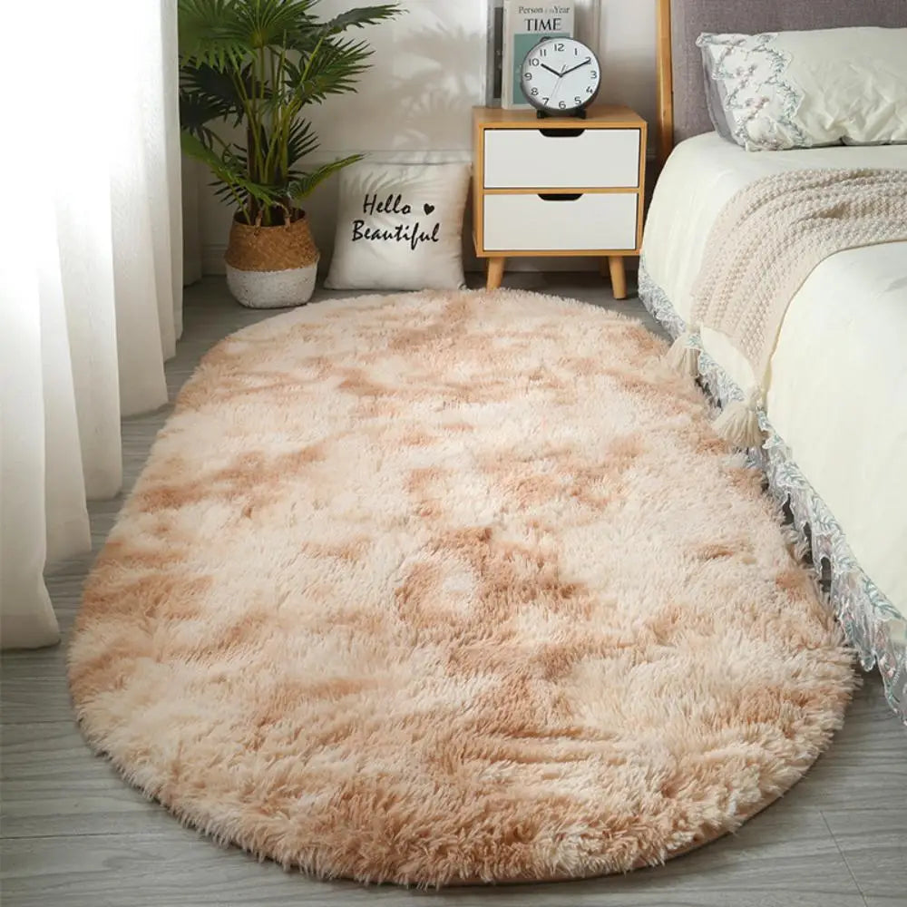 Navak Carpet Exclusive Picks Nordic ins thickened long hair tie-dyed silk hair carpet Modern simple oval bedroom bed rug, living room sofa rug