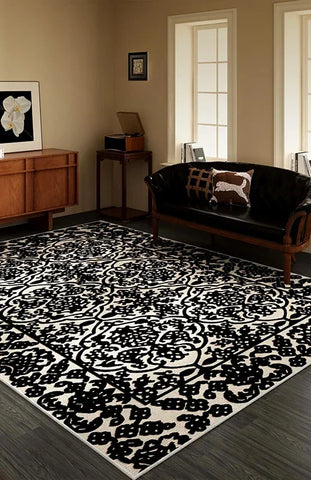 Navak Carpet Luxurious Black White Area Rug Large Non-Slip Living Room Carpet Washable Easy Care Comfortable Bedroom Decorative Floor Mat