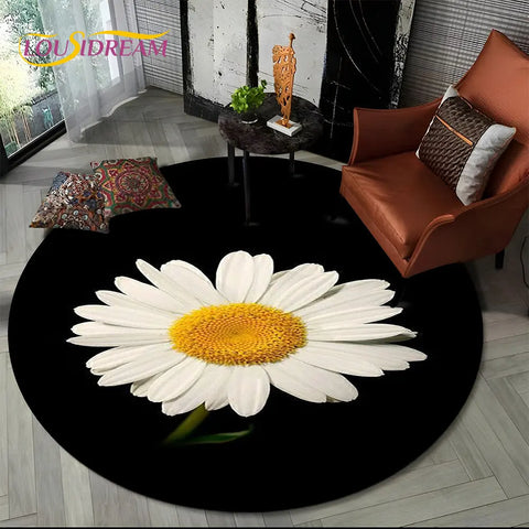 Navak Carpet 3D Daisy Nordic Flower Sunflower Round Area Rug,Carpet for Living Room Children's Bedroom Sofa Playroom Decor,Non-slip Floor Mat