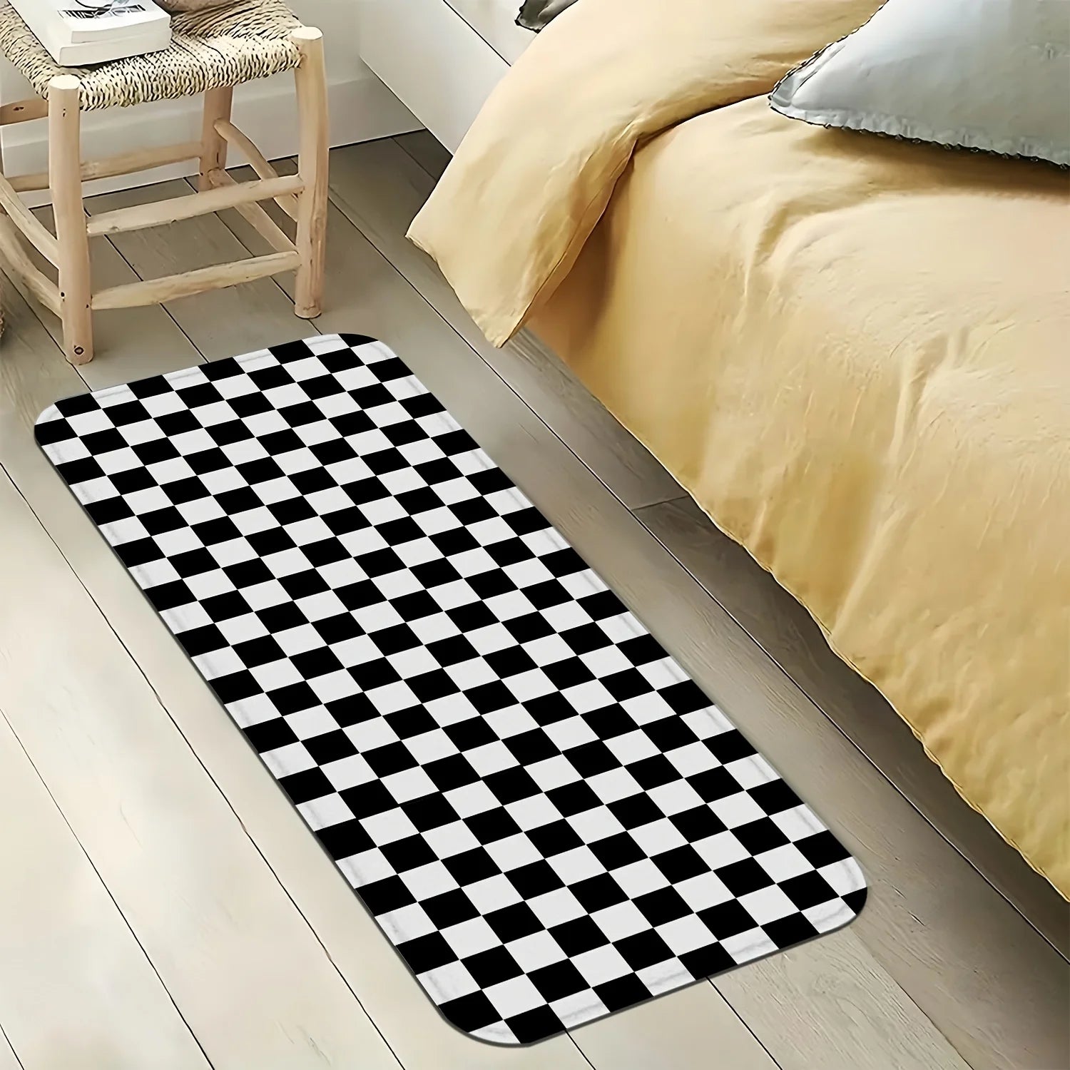 Navak Carpet Black White Check Kitchen Mat Home Decor Non-slip Hallway Balcony Rugs Laundry Rooms Entrance Door Mat Bathroom Foot Pad