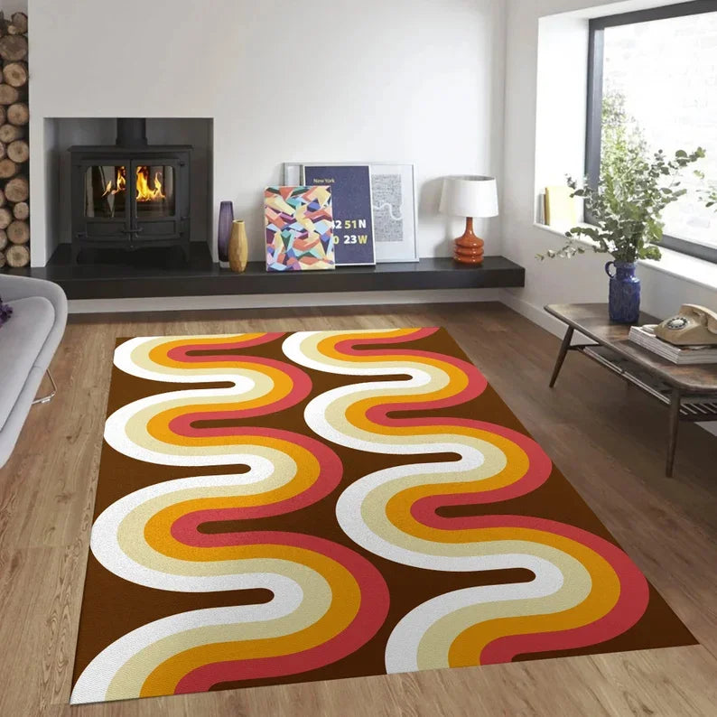 Navak Carpet Mid Century Modern Art Rugs Scandinavian Style Living Room Rug Retro 70s Area Rug Neutral Abstract Geometric Carpet Non Slip