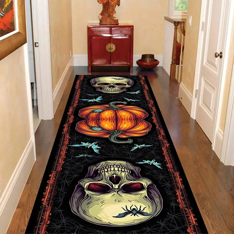 Navak Carpet Exclusive Picks Halloween Runner Rug Abstract Pumpkin Skull Carpet Kitchen Anti-Slip Spider Web Printed Rugs for Living Room Home Decor