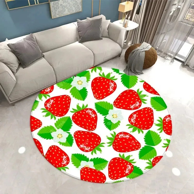 Navak Carpet Lovely Strawberry Print Round Carpet Home Living Room Sofa Bedroom Floor Decoration Kitchen Absorbent Mat