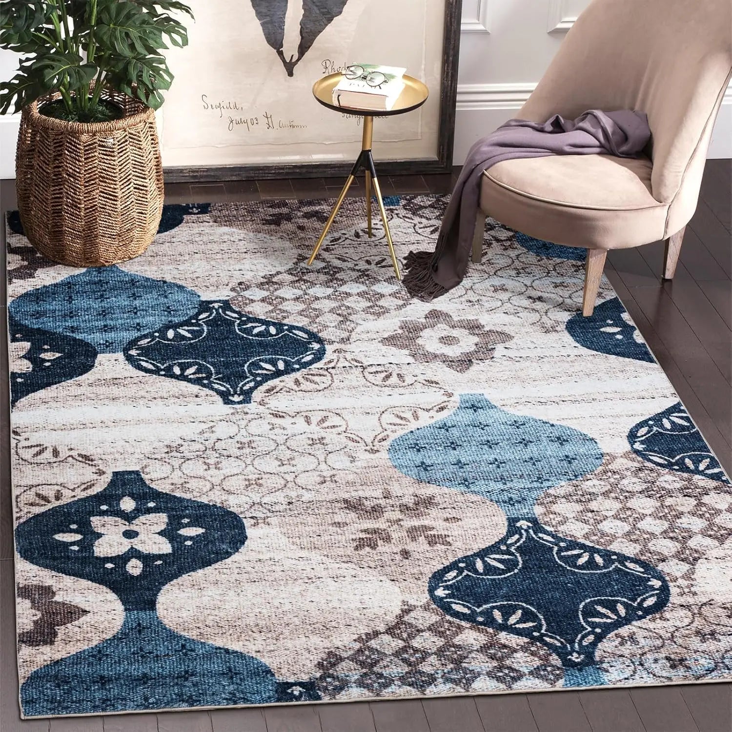 Navak Carpet ,Vintage Boho Rug,Ultra-Soft Low Pile, Washable, Non Slip,Stain Resistant Printed Carpet for Living Room Bedrooms P