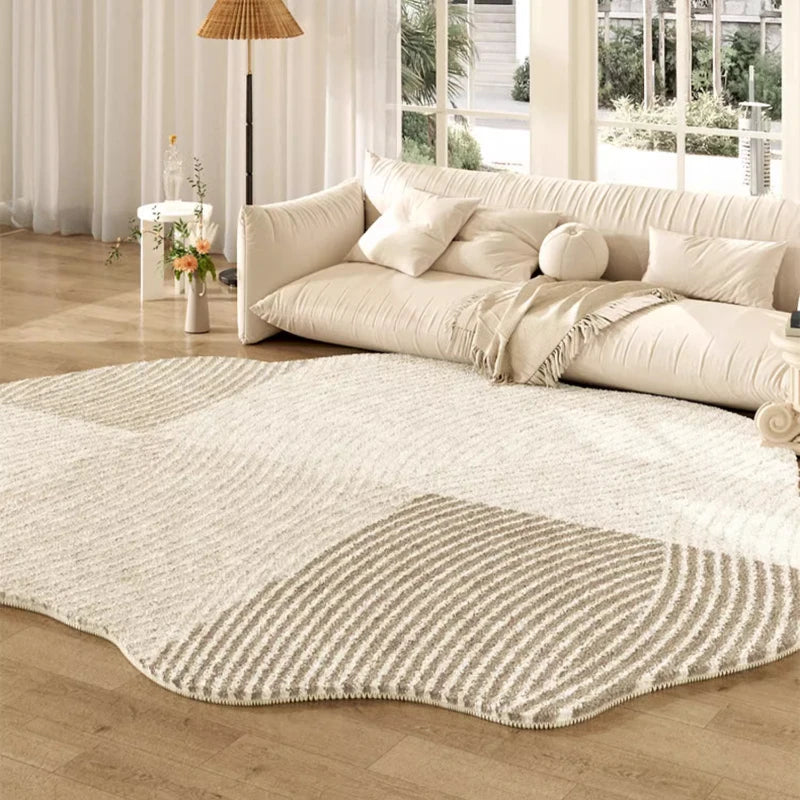 Navak Carpet French Cream Style Carpets for Living Room Irregular Shape Bedroom Decor Line Carpet Fluffy Soft Plush Rug Thick Washable Mat