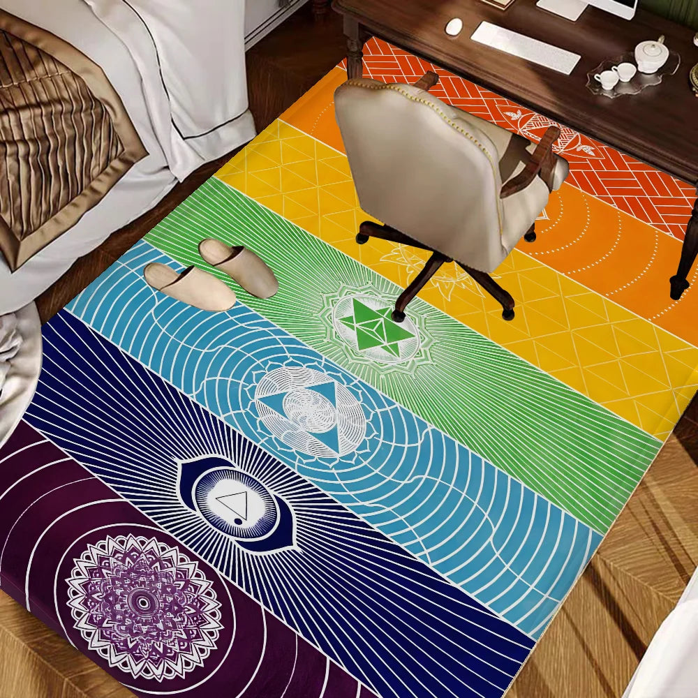 Navak Carpet Rainbow 7 Chakra Mandala Bohemia Yoga Door Mat Washable Non-Slip Living Room Sofa Chairs Area Mat Kitchen Welcome Doormat