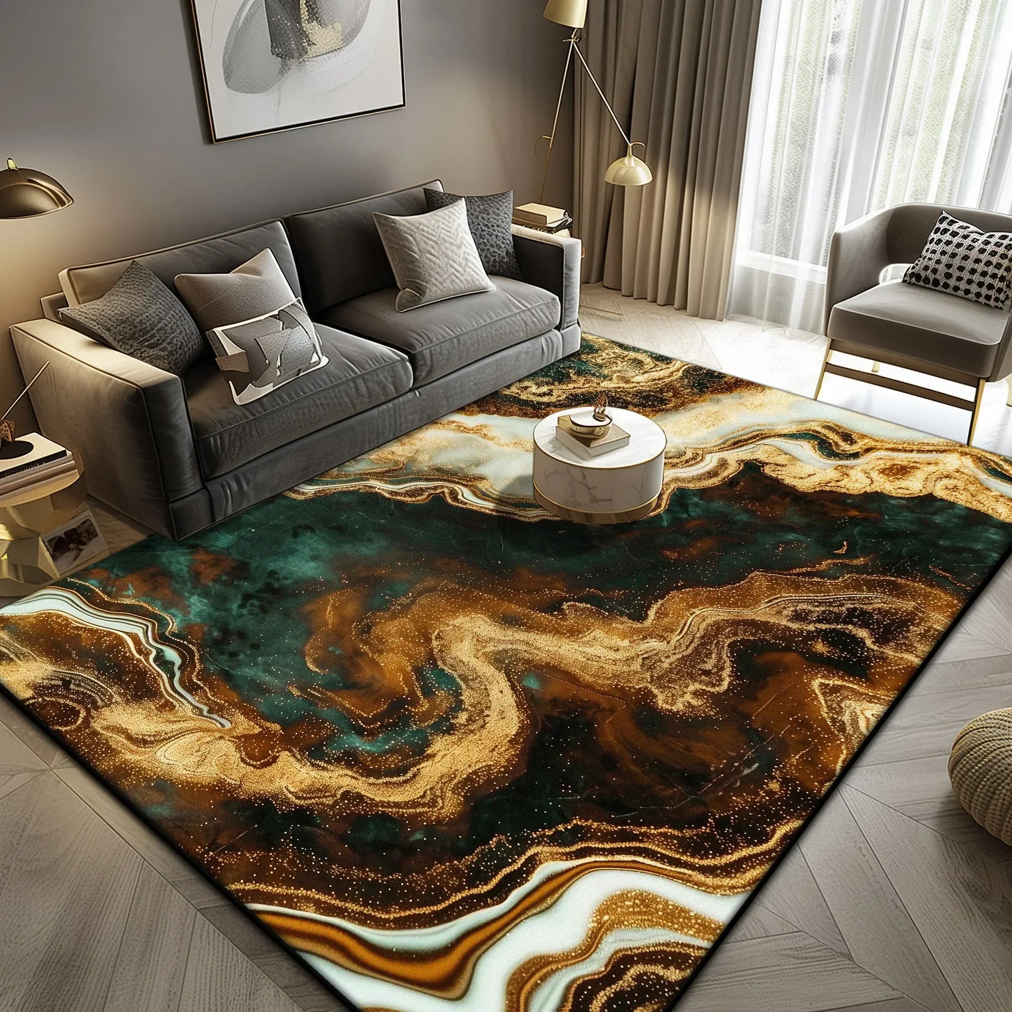 Navak Carpet Luxury Marble Large Area Rug Black Gold Abstract Carpet for Living Room Sofa Lounge Coffee Table Non-Slip Soft Floor Mat