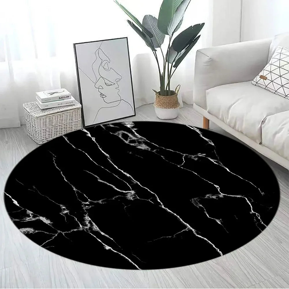 Navak Carpet Abstract Blue Marble Round Carpet Gold Textured Geometric Pattern Black Home Rugs Living Room Bedroom Decor Sofa Rug Floor Mats