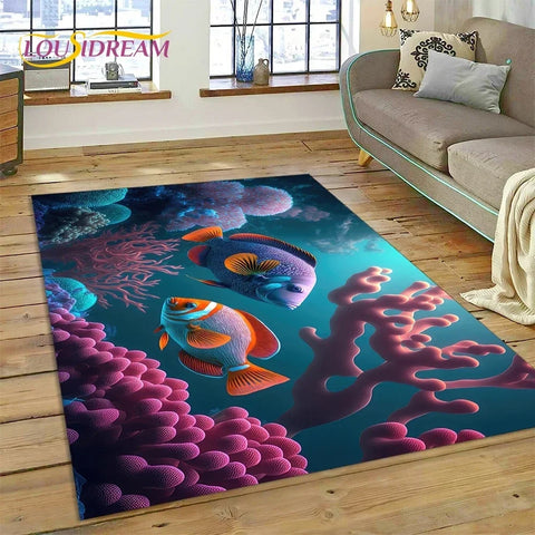 Navak Carpet  3D Underwater World Seabed Dolphin Cartoon Carpet Rug for Bedroom Living Room Home Sofa Decoration,Child Large Decor Floor Mat