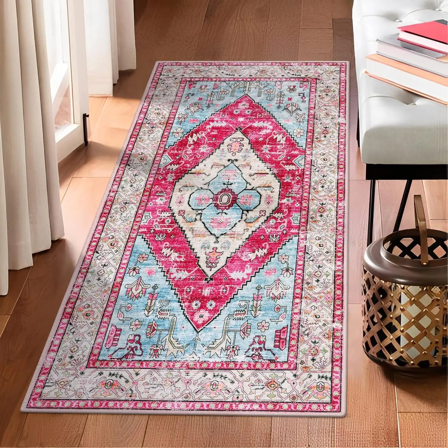 Navak Carpet Exclusive Picks Persian Style Cashmere Wash Back Rug Foldable Machine Washable Bedroom Rug Bedside Rug Hallway Aisle Rug Home Decor