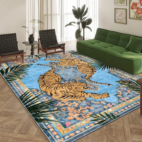 Navak Carpet Jungle Tiger Living Room Carpet Botanical Print Sofa Coffee Table Floor Mat Home Decoration Bedroom Bedside Rug Machine Washable