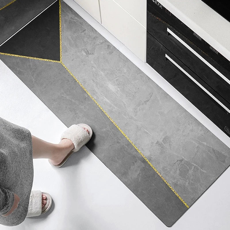 Navak Carpet Kitchen Floor Mat Waterproof Non-slip Oil-resistant Leather Carpet PVC Gray Imitation Marble Geometric Rug Home Decoration Mat