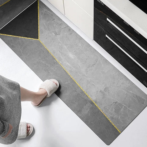 Navak Carpet Kitchen Floor Mat Waterproof Non-slip Oil-resistant Leather Carpet PVC Gray Imitation Marble Geometric Rug Home Decoration Mat