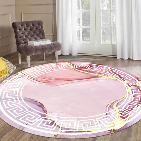 Navak Carpet Luxury Style Round Carpet Living Room White Black Green Marble Pattern Room Rugs Washable Non-slip Decor Floor Mats for Bedroom