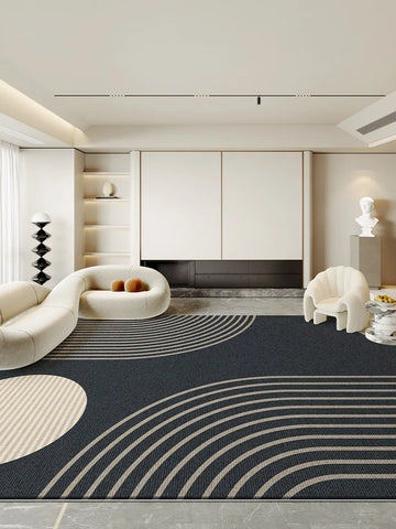 Navak Carpet Dark Blue Cream Striped Carpet Modern Geometric Decorative Rugs Easy Clean Art Lines Living Room Carpets Comfortable Bedroom Rug