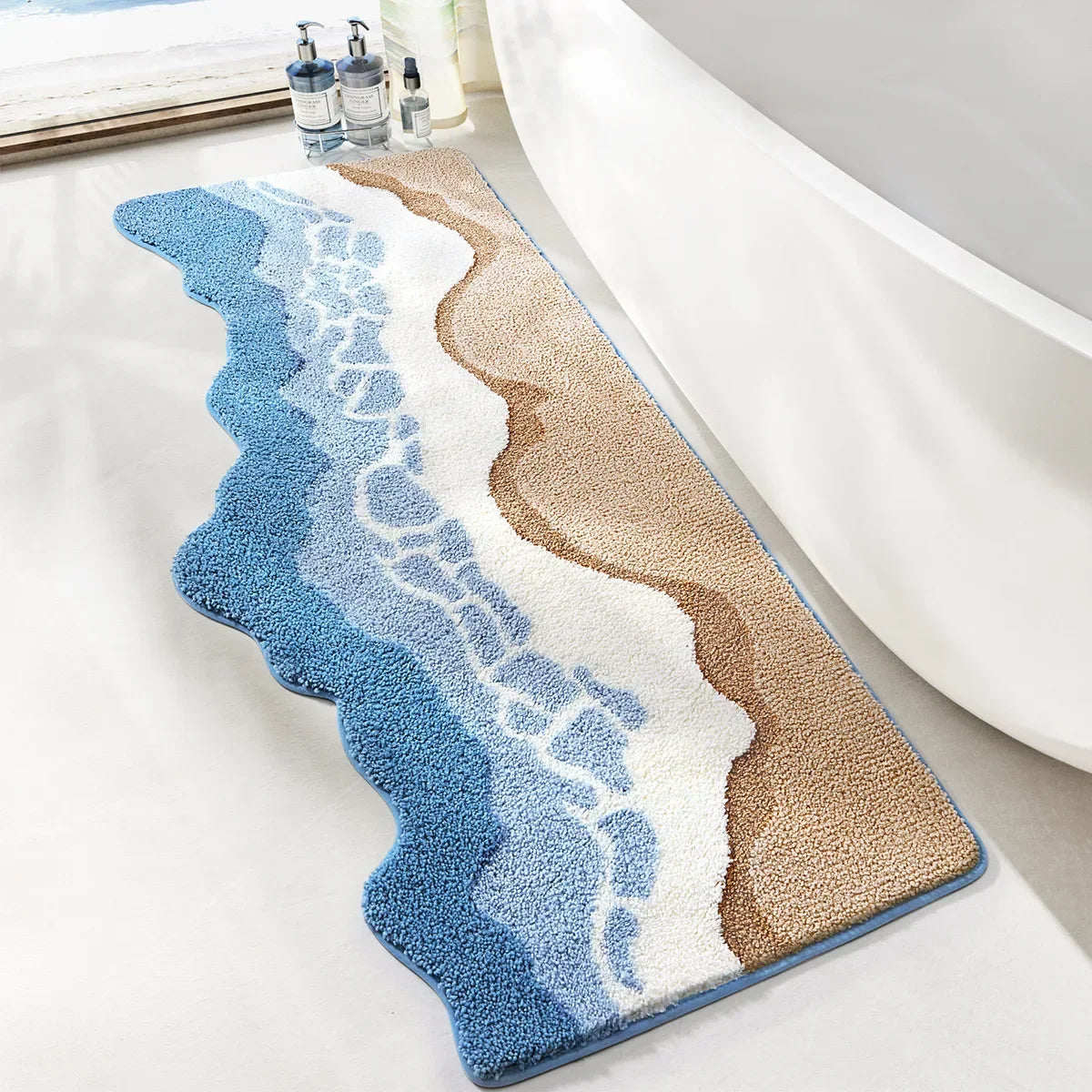Navak Carpet 70x160CM Hand-Tufted Wave Bedside Rug, Home Bedroom Decoration Area Rugs, Microfiber Flocked Bathroom Non-slip Absorbent Mat