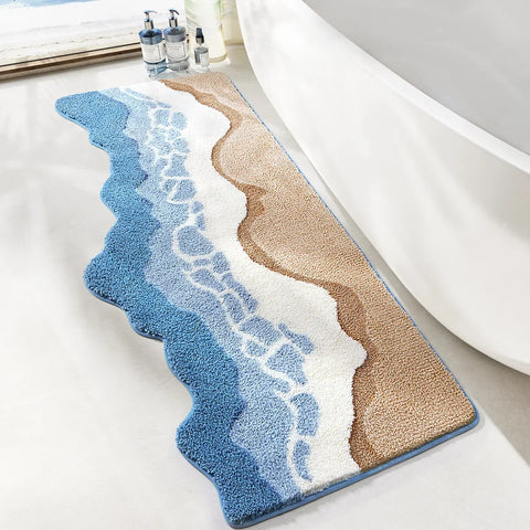 Navak Carpet 70x160CM Hand-Tufted Wave Bedside Rug, Home Bedroom Decoration Area Rugs, Microfiber Flocked Bathroom Non-slip Absorbent Mat