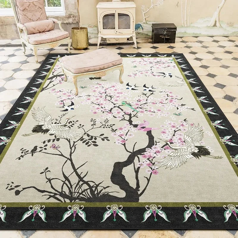 Navak Carpet Artistic Floral Carpet Flower Bird Luxury Decorative Rugs Living Room Large Size Carpets Cozy Non-slip Easy Care Bedroom Rug 양탄자