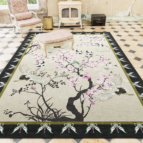 Navak Carpet Artistic Floral Carpet Flower Bird Luxury Decorative Rugs Living Room Large Size Carpets Cozy Non-slip Easy Care Bedroom Rug 양탄자