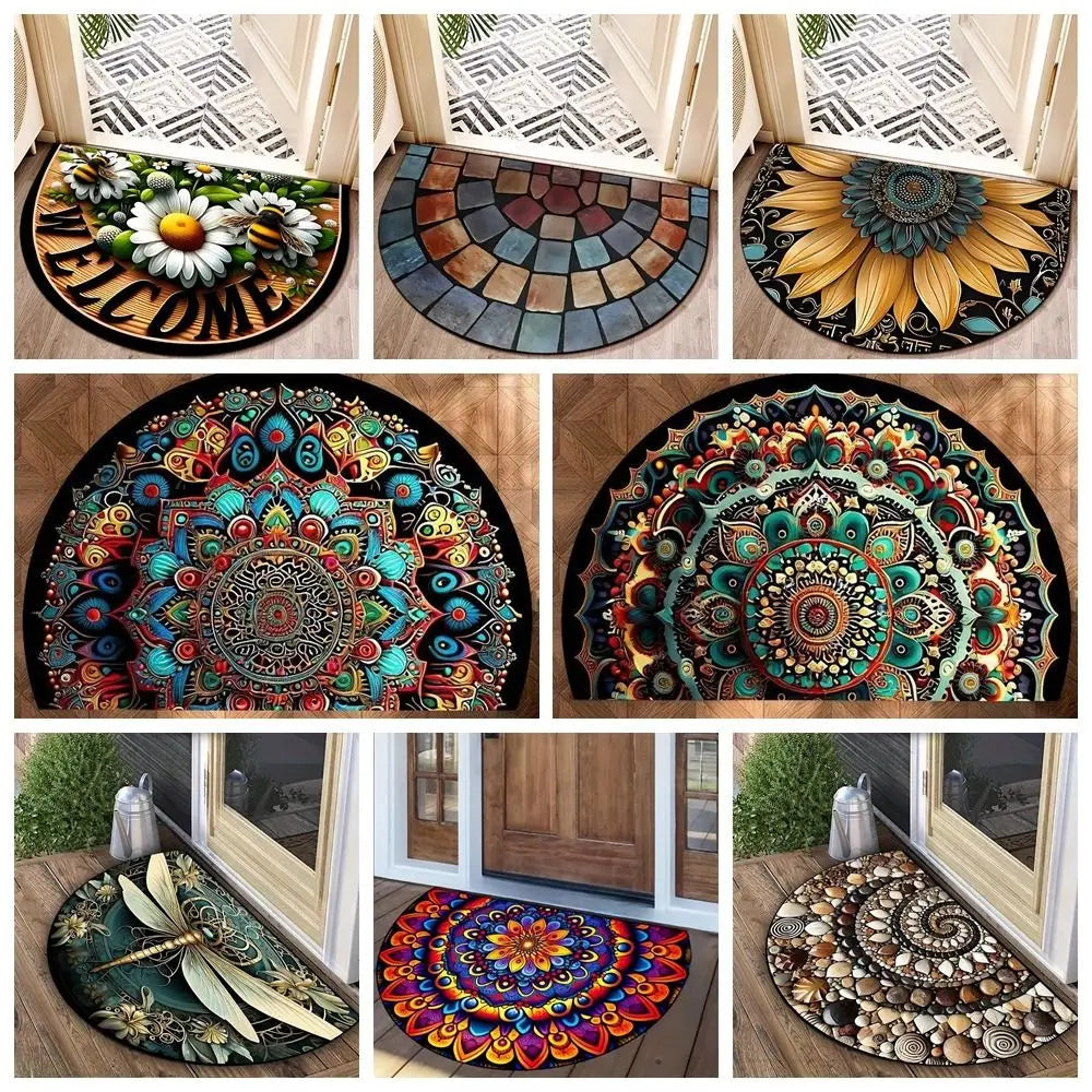 Navak Carpet High Quality Non Slip Half Round Doormat Boho Flower Floral Welcome Rugs Absorbent Washable Entrance Mat Indoor Outdoor